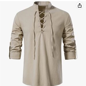 LucMatton Men's 100% Cotton Retro Style Lace up Long Sleeve, for Medieval,Viking